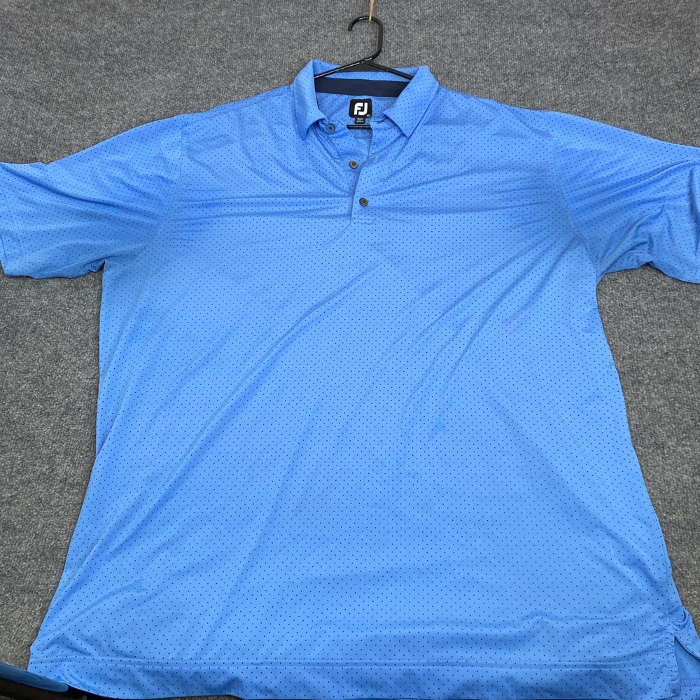 FootJoy Mens 2XL Blue Micro Dot Golf Polo Shirt Short Sleeve Stretch 27971